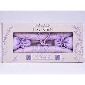 Heathcote & Ivory Lavender Luxury Scented Padded Hangers & Sachets Set - New